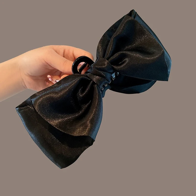 Satin Bow Headband Hair Clip Women's High-End Grab Clip Women's Summer Back of Head Large Shark Clip 2024 New Style - EHAORUI