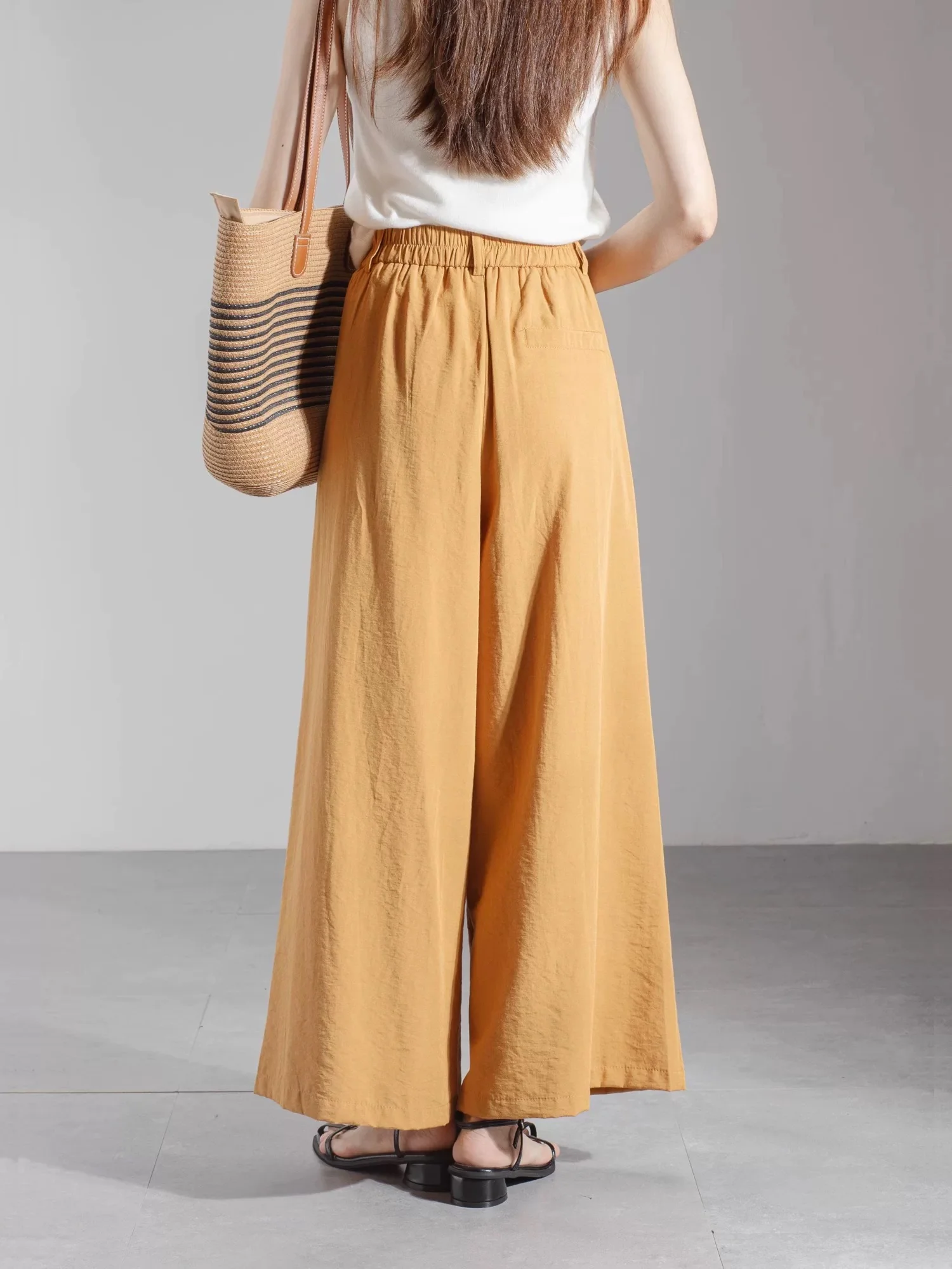 Retro cotton and linen nine-point pants wide-leg pants women 2025 new summer thin high waist slim loose straight casual pants - EHAORUI