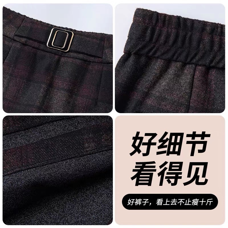 Plaid woolen wide-leg shorts and skirts women's 2022 new autumn high waist and thin outerwear casual boots and pants for winter - EHAORUI
