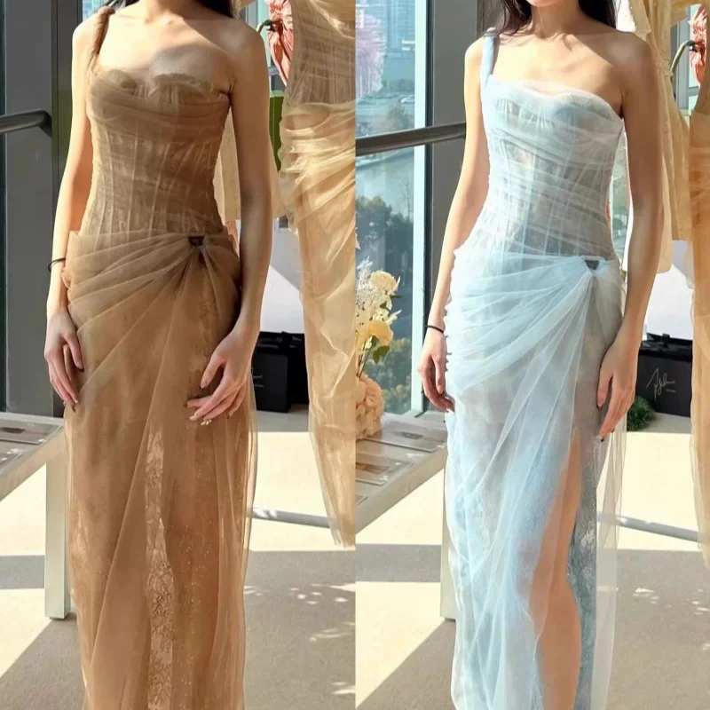 Vietnam's niche light gauze tube top suspender dress, high-end dress, salt style, light and mature style mesh skirt, seaside D6655 - EHAORUI