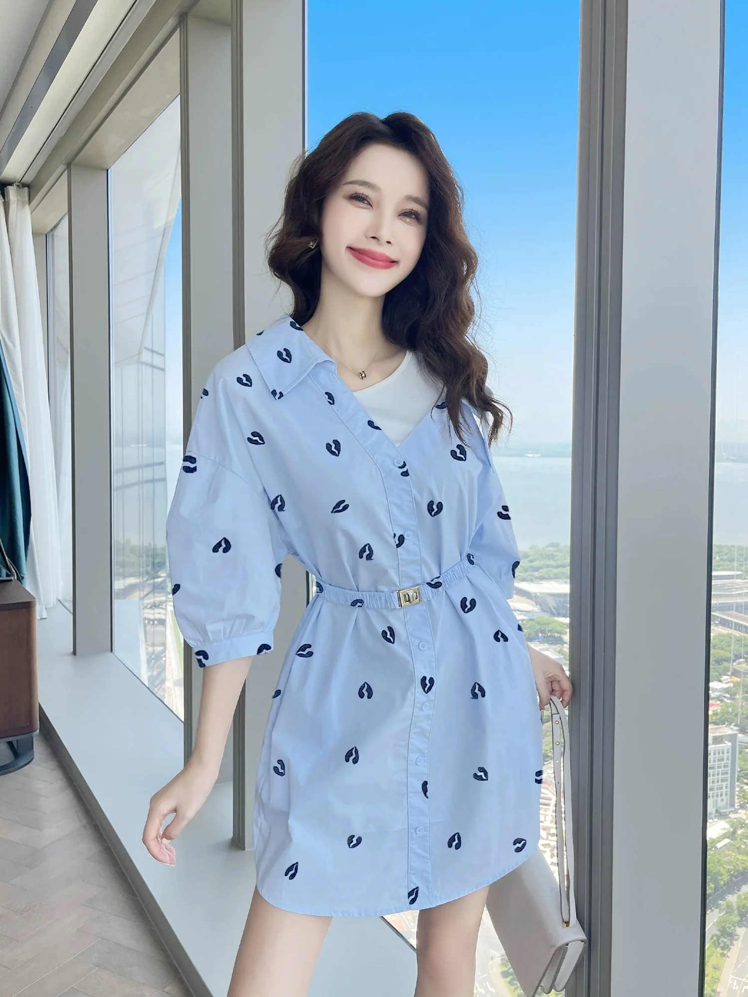 Early spring 2024 new spring style temperament shirt fake two-piece French dress spring hot style high-end skirt for women - EHAORUI