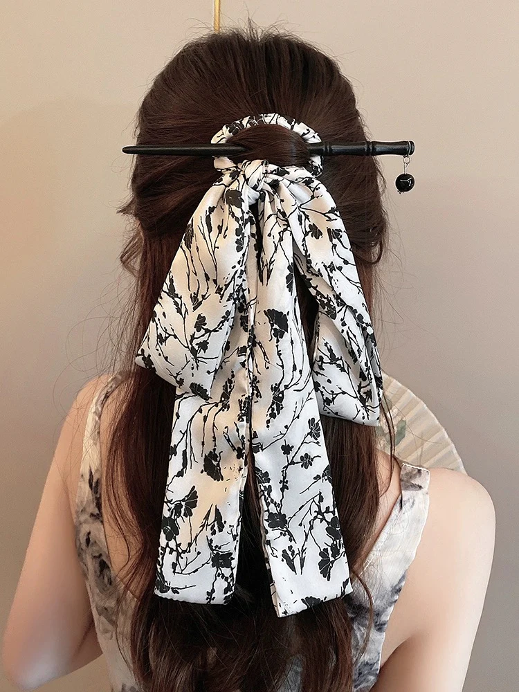 New Chinese style ink painting streamer hairpin for women, high-end antique style Hanfu hairpin, super fairy hairpin for the back of the head - EHAORUI