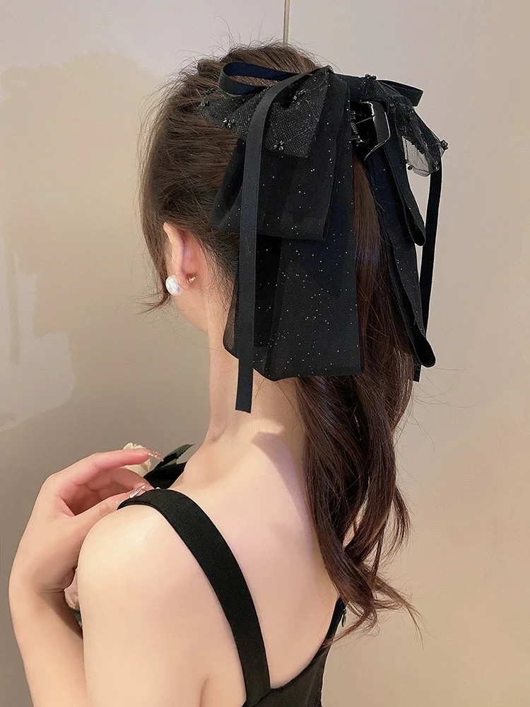 Xiaoxiangfeng mesh streamer bow hairpin French simple and exquisite ballet style ponytail clip temperament advanced grabber - EHAORUI