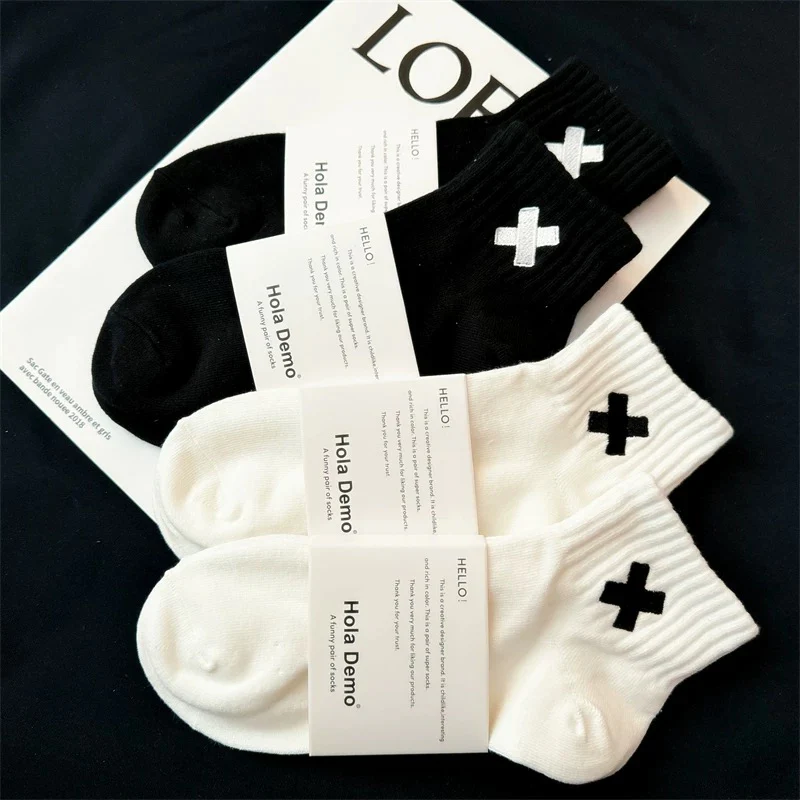 Socks men's mid-tube socks pure cotton deodorant sweat-absorbent black short socks men's trendy ins women's socks white sports socks boys - EHAORUI