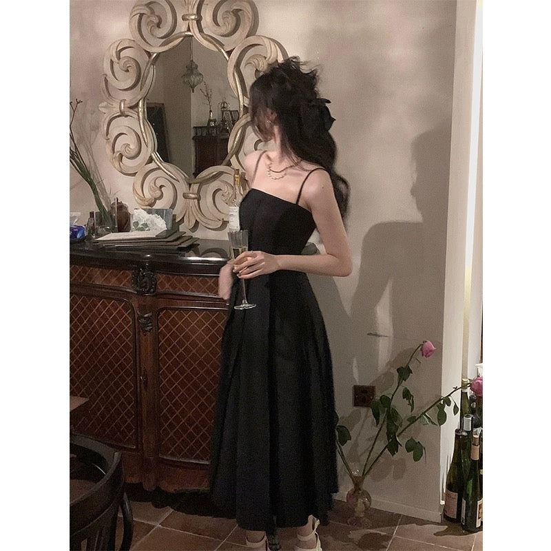 White sling dress women's summer 2023 new tea break French temperament waist slimming long skirt - EHAORUI