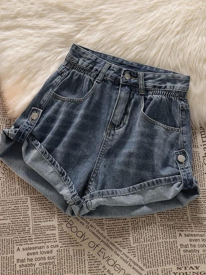 American retro high waist hot girl denim shorts women 2025 summer new design versatile slim a-line hot pants trend - EHAORUI