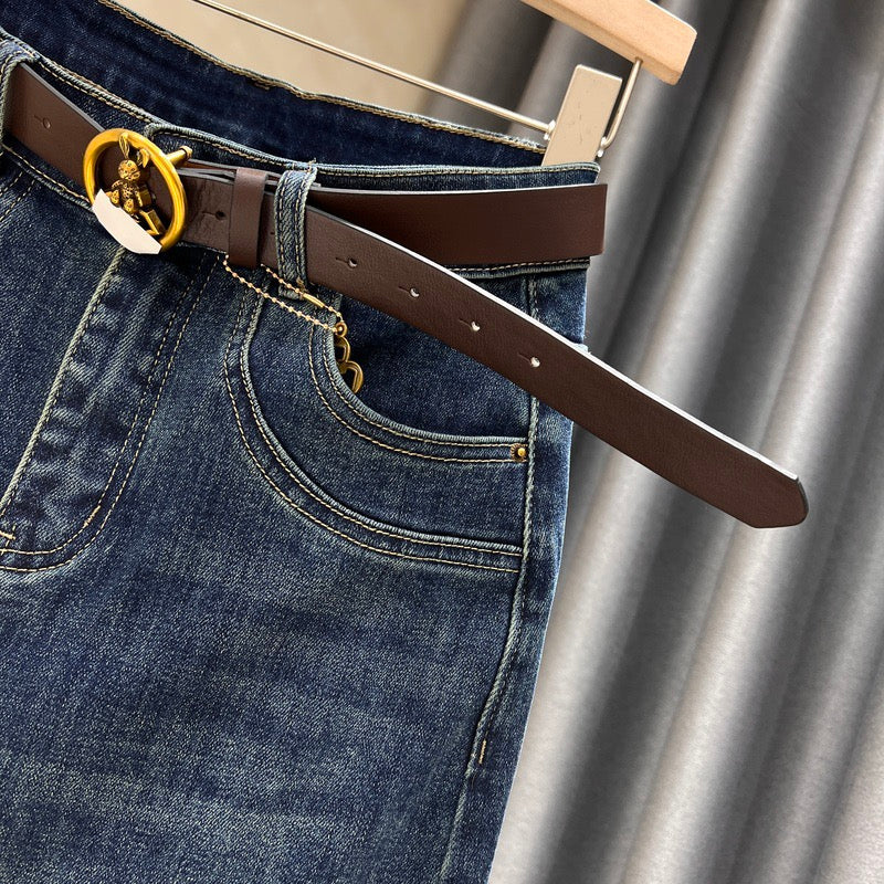 Dark denim skirt women's mid-length autumn new slim fit and thin front slit high waist a-line bag hip skirt - EHAORUI