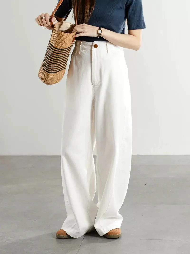 Korean style design scimitar pants white wide-leg pants casual pants women's spring and autumn new high waist slim loose trousers - EHAORUI