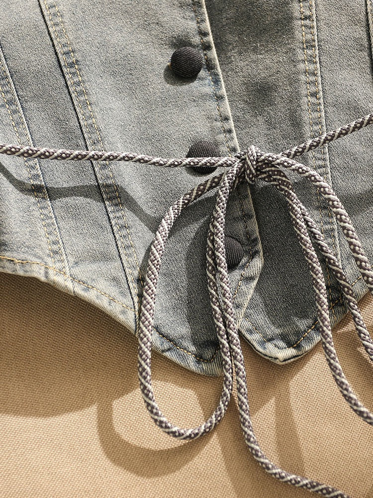 Spice Girls Cross Strap Denim Camisole Women's Inner Wear Sexy Summer Outerwear Design Short Tops - EHAORUI