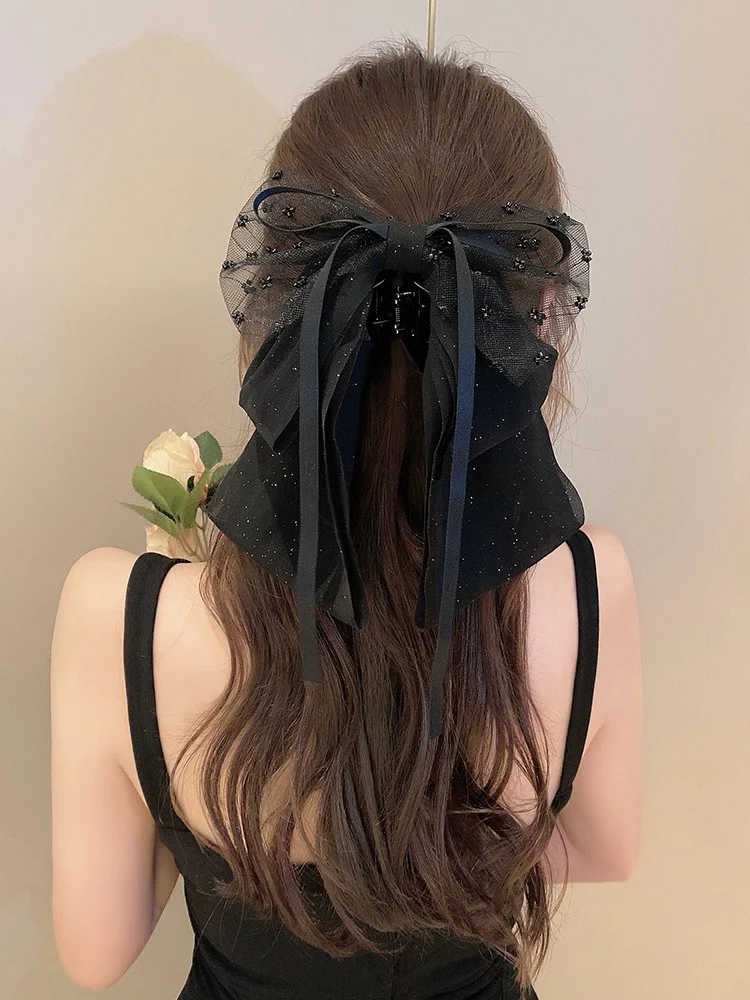 Xiaoxiangfeng mesh streamer bow hairpin French simple and exquisite ballet style ponytail clip temperament advanced grabber - EHAORUI