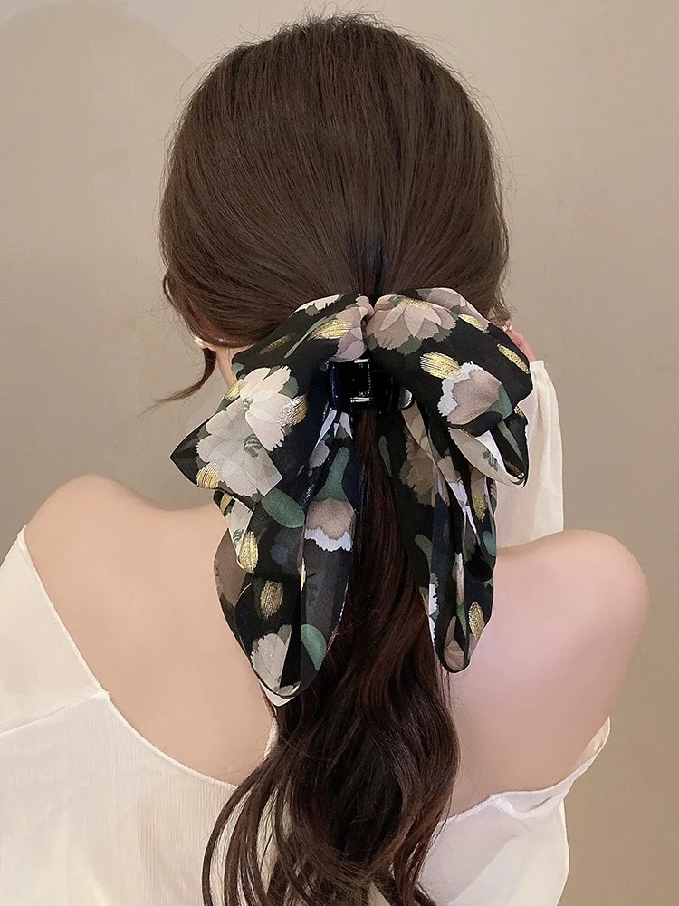 French retro floral bow ponytail clip 2023 new temperament and high-end sense back of the head hair clip women's hair accessories - EHAORUI