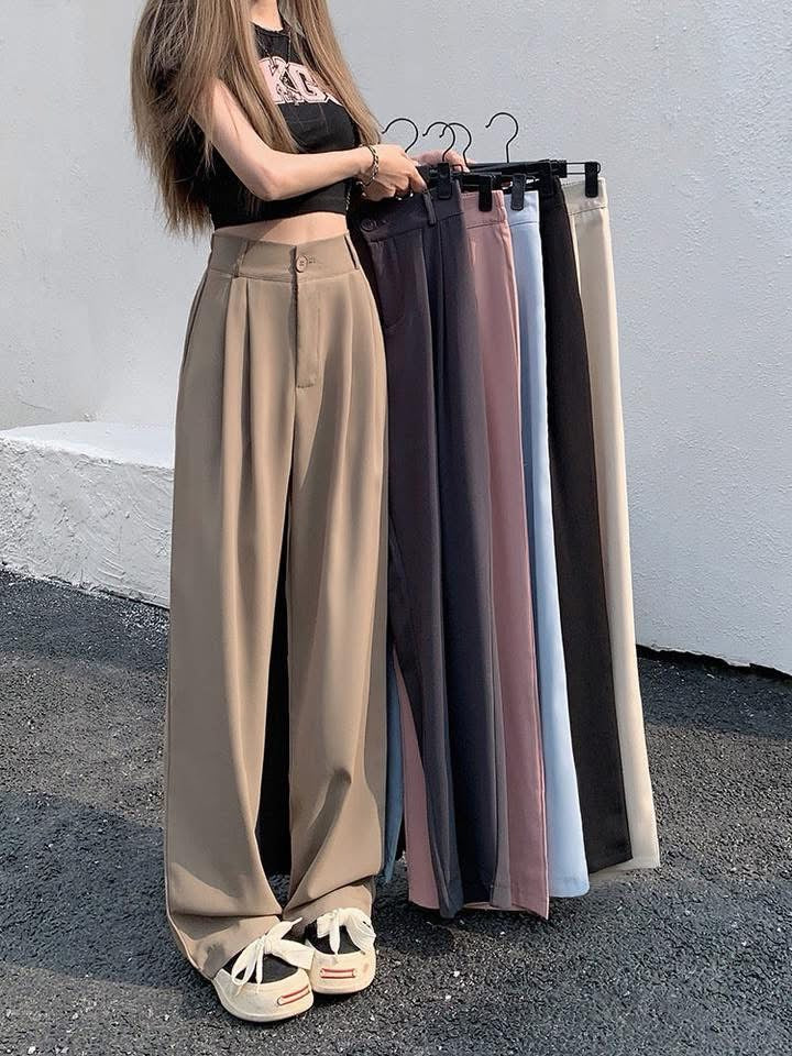 Black suit pants casual pants women autumn loose wide-leg pants straight pants high waist mopping trousers khaki pants - EHAORUI