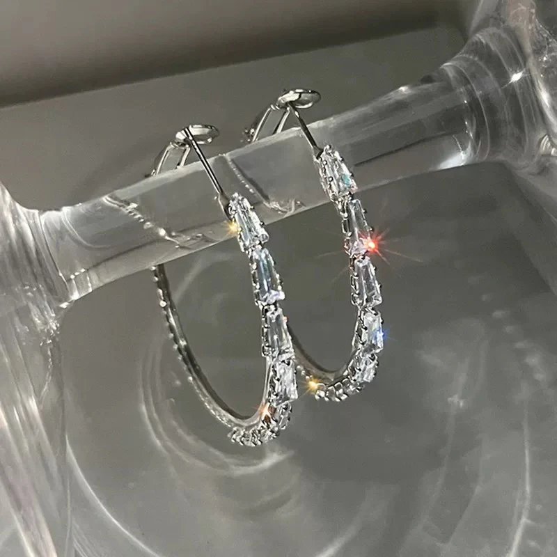 Sweet cool girl~Light luxury zircon hoop earrings 2023 new trendy cool style earrings exaggerated large earrings for women - EHAORUI
