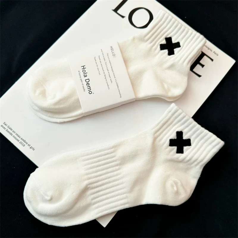 Socks men's mid-tube socks pure cotton deodorant sweat-absorbent black short socks men's trendy ins women's socks white sports socks boys - EHAORUI