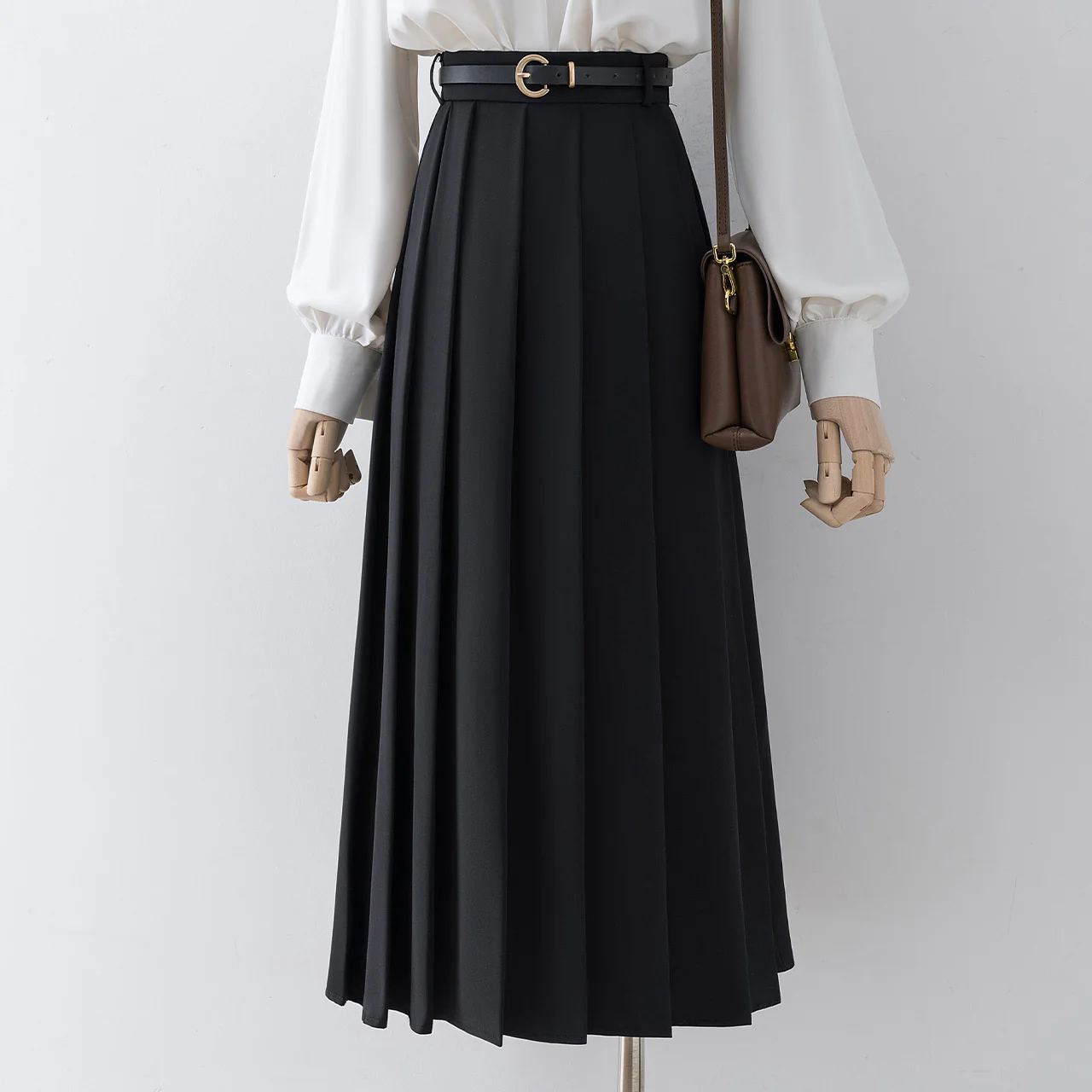 Black pleated skirt 2022 new high waist mid-length a-line skirt women's summer small skirt autumn dress - EHAORUI