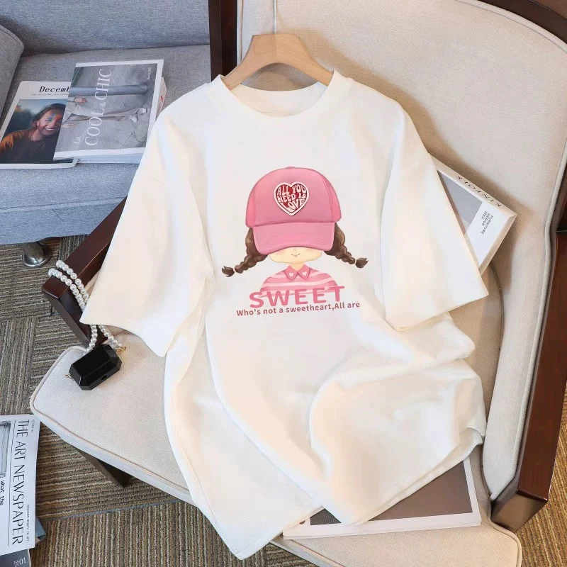 Summer white cotton short-sleeved t-shirt for women 2024 new loose large size t-shirt design niche half-sleeved top - EHAORUI