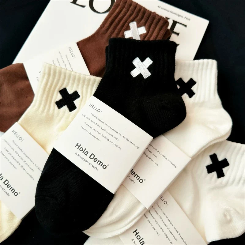 Socks men's mid-tube socks pure cotton deodorant sweat-absorbent black short socks men's trendy ins women's socks white sports socks boys - EHAORUI