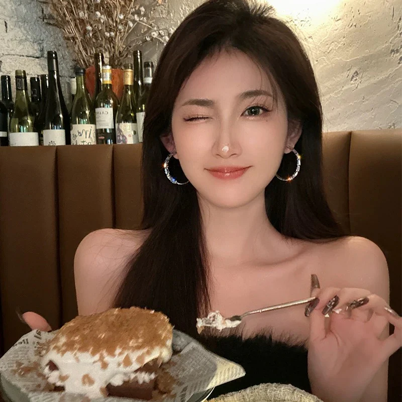 Sweet cool girl~Light luxury zircon hoop earrings 2023 new trendy cool style earrings exaggerated large earrings for women - EHAORUI