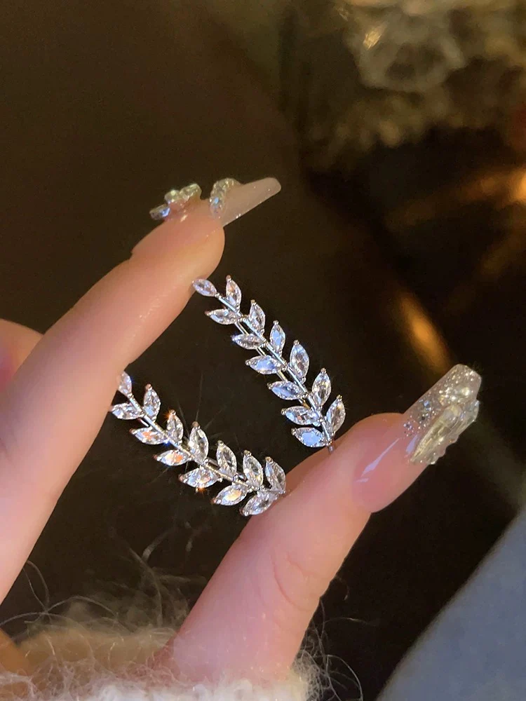 Light luxury wheat ears full of diamonds one-piece ear row exquisite earrings niche design high-end earrings women's unique earrings - EHAORUI