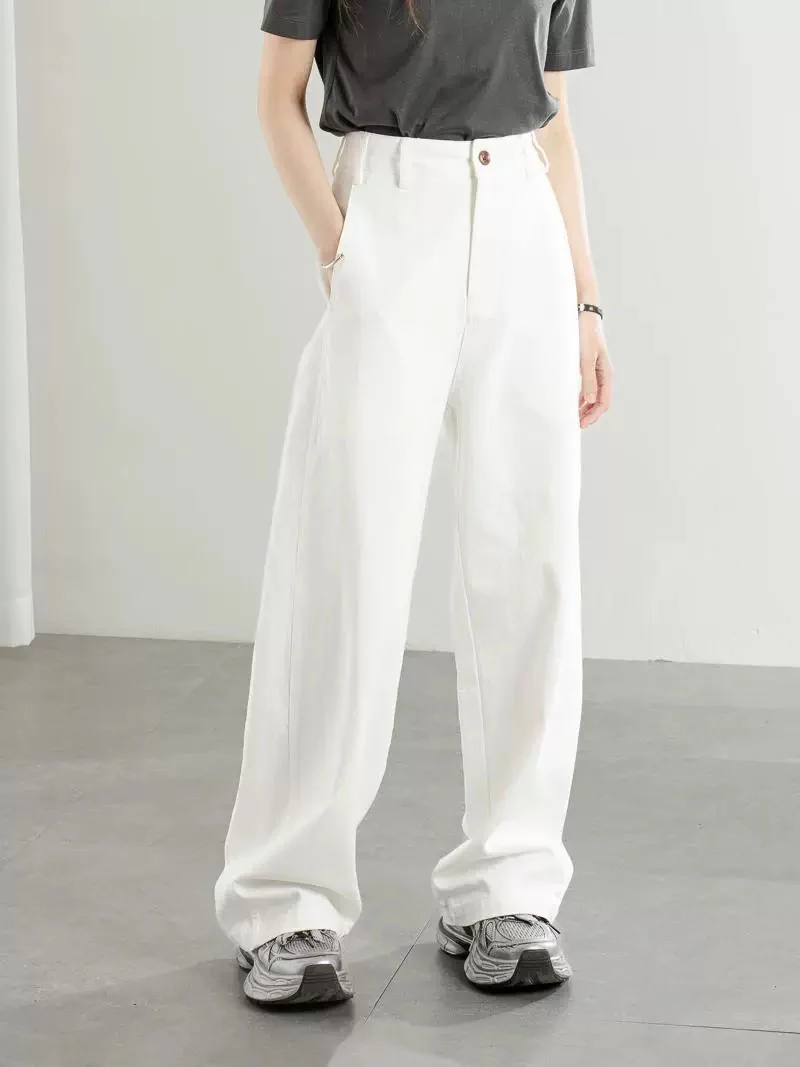 2025 spring and summer new design slim banana pants casual pants women's high waist versatile loose wide leg straight trousers - EHAORUI