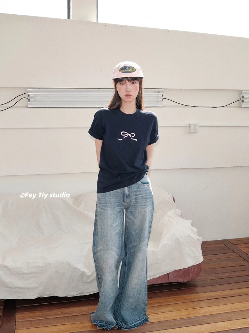 feytiy light pink flat brim cartoon embroidered baseball cap spring and summer sun protection face-shaping small fashionable peaked cap for women - EHAORUI