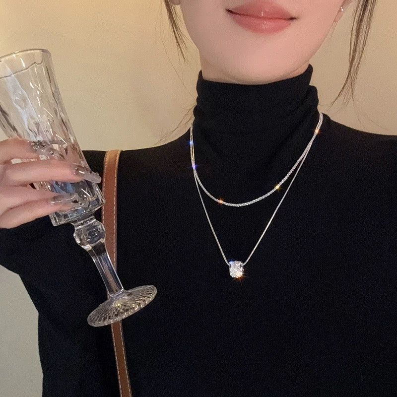 Double layer stacked metal necklace for women 2023 new niche light luxury high-end clavicle chain temperament sweater chain neck chain - EHAORUI