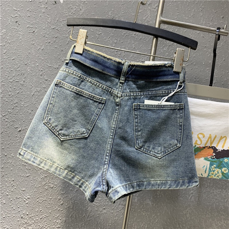 Original 2023 spring new retro light blue denim a-line skirt sexy zipper pocket petite skirt - EHAORUI