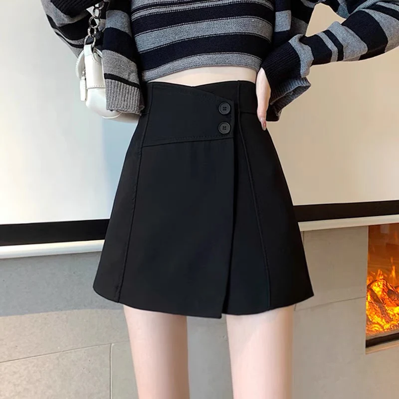 Black skirt female spring and autumn small tall waist a-line skirt 2022 new design sense niche shorts skirt - EHAORUI