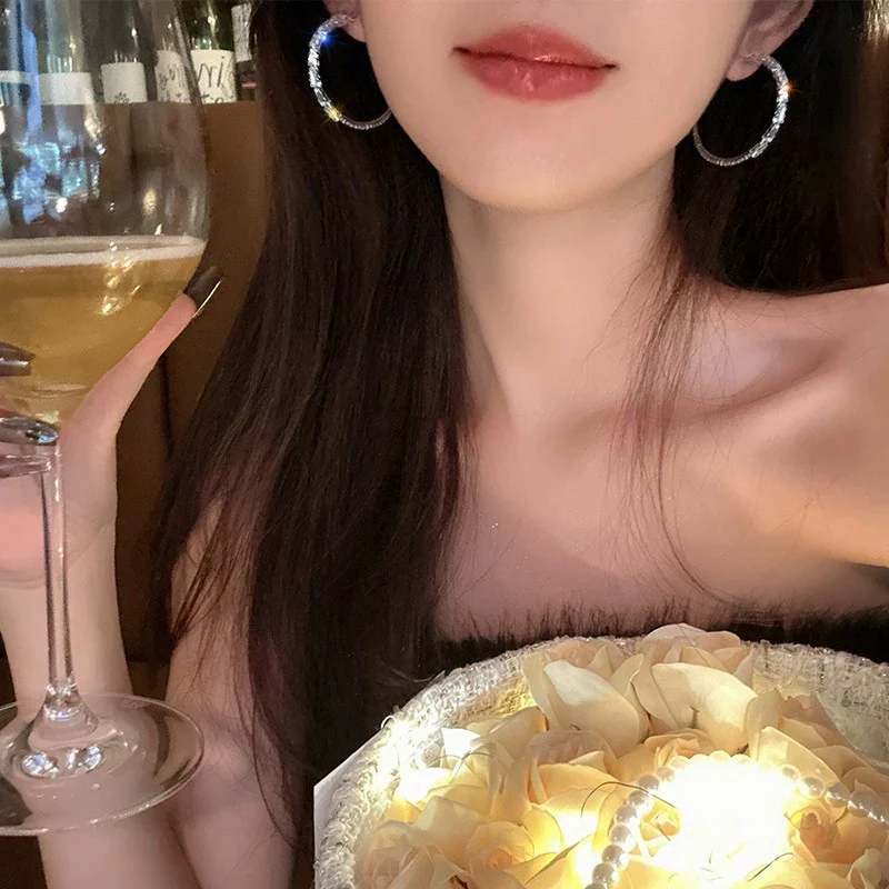 Sweet cool girl~Light luxury zircon hoop earrings 2023 new trendy cool style earrings exaggerated large earrings for women - EHAORUI