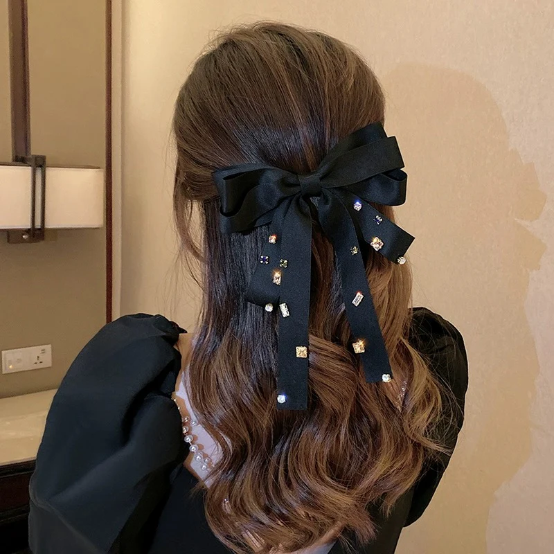 Ju Jingyi's same style Korean style hairband hairpin for women autumn and winter super fairy gem bow hairpin back head hair ornaments - EHAORUI