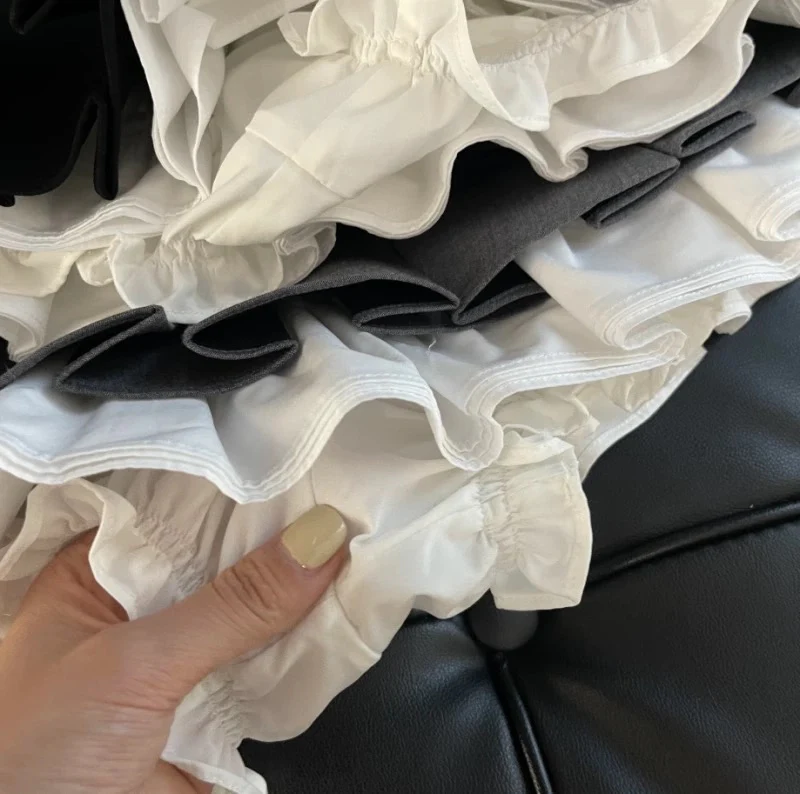 Summer new versatile short skirt for women with layered splicing ruffled high-waisted pleated skirts - EHAORUI