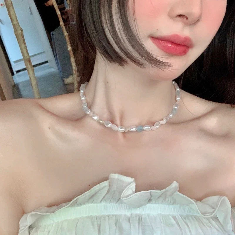 Truth Shop NANA/Korean ins style colorful baroque pearl beads retro choker clavicle necklace women's - EHAORUI