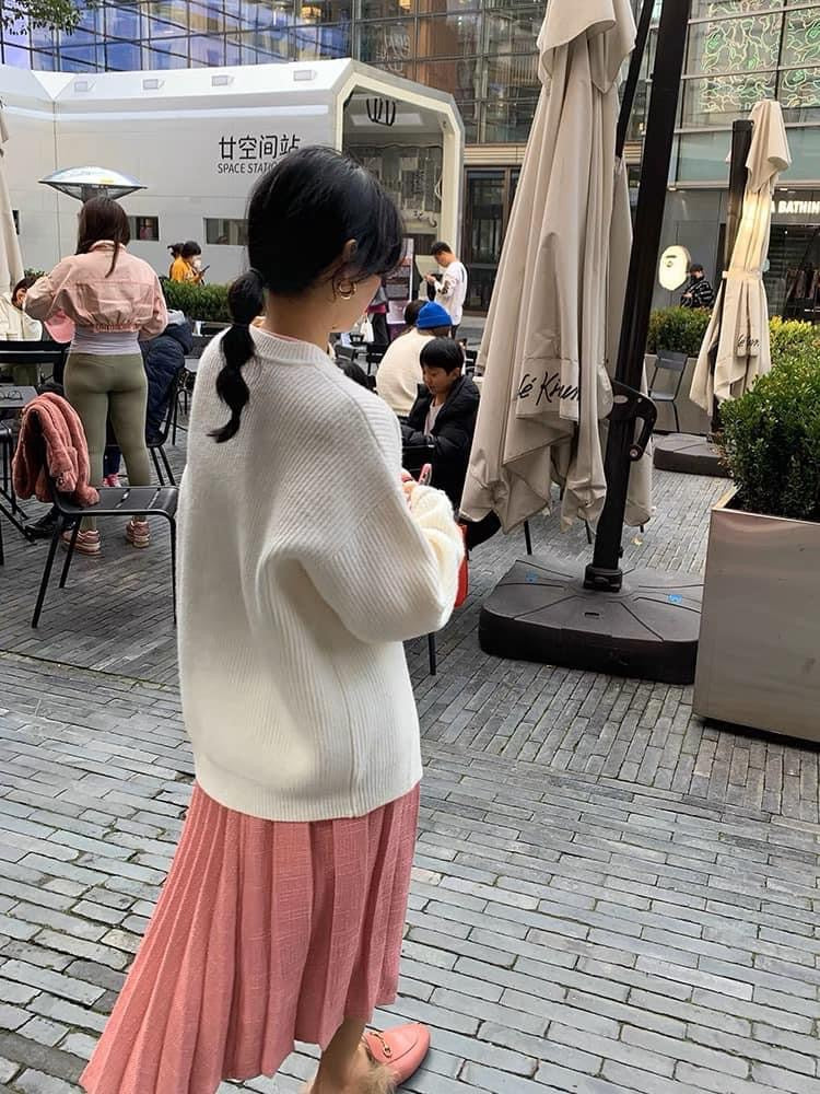 Luoluoxuanjie skirt women's autumn and winter 2021 new Korean version of the pink pleated skirt slim fit slim all-match A-line skirt - EHAORUI