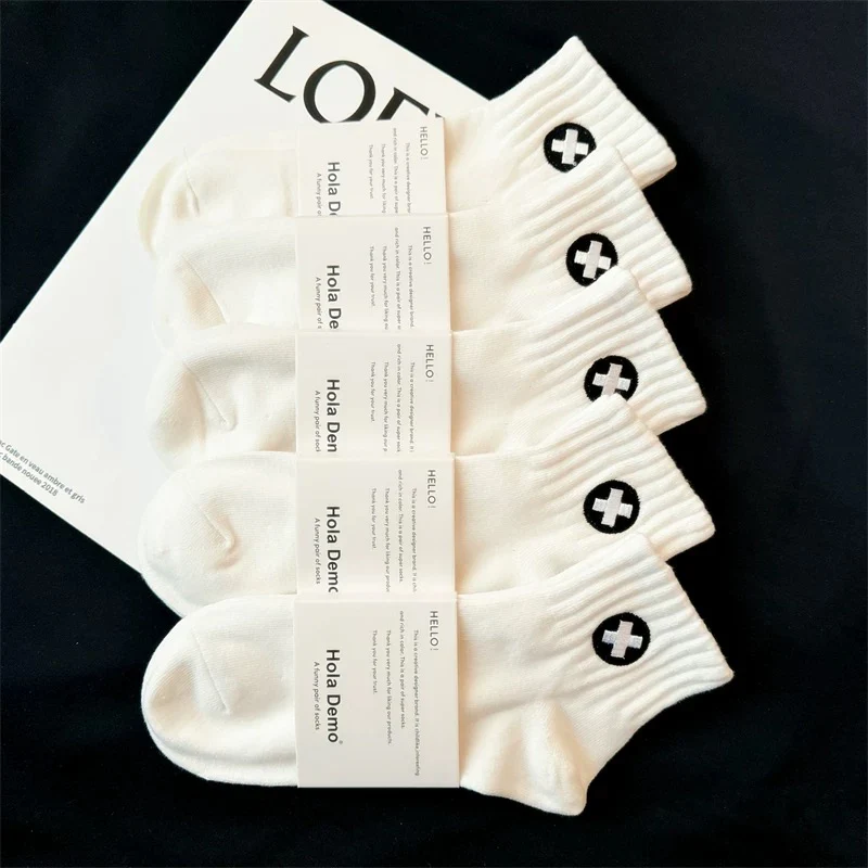 Men's short socks pure cotton summer thin pure white socks men sweat-absorbent deodorant cotton socks trendy ins boys sports socks - EHAORUI