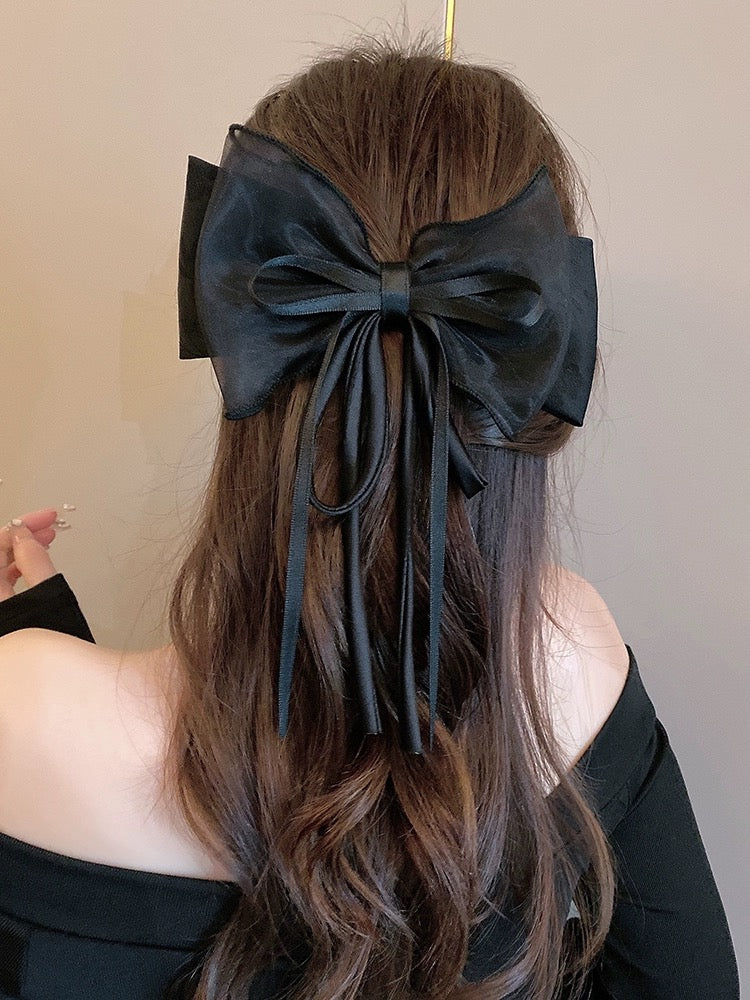 Super fairy ribbon big bow hairpin female back head spring clip temperament shark clip top clip hair accessories clip headdress - EHAORUI