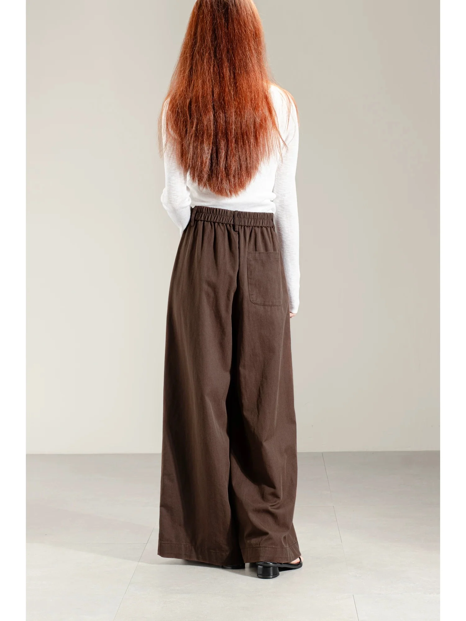 2025 autumn new style temperament retro high waist coffee color wide leg pants trousers women spring and autumn loose slim straight pants - EHAORUI