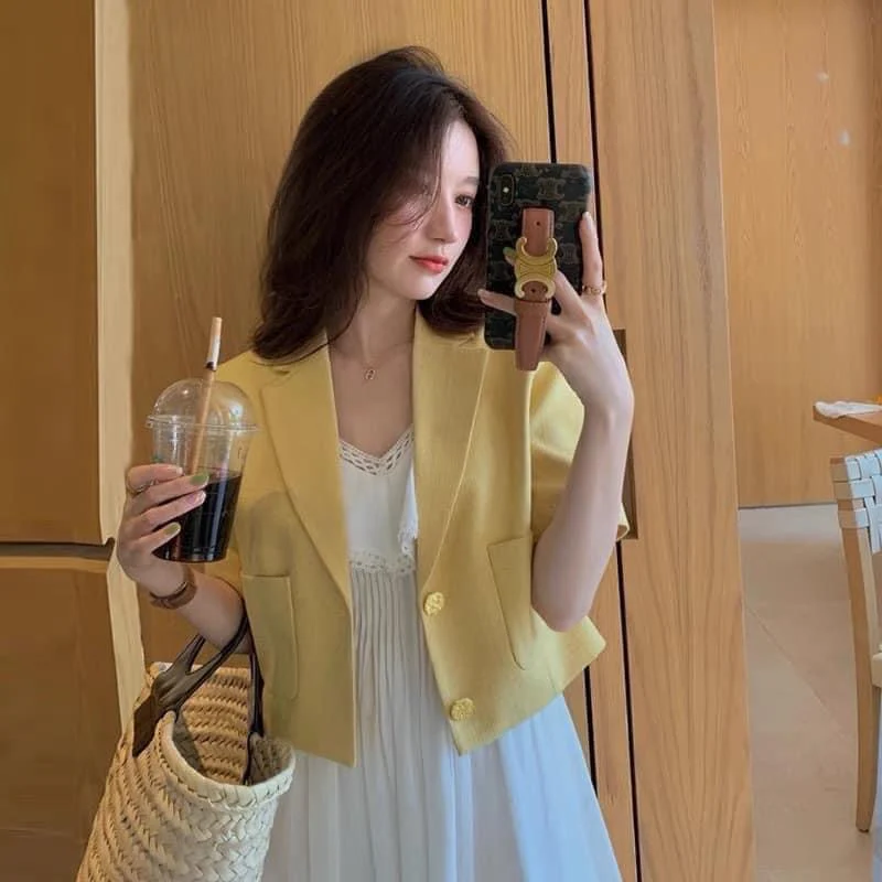 2023 new summer small scented wind suit thin jacket women's short-sleeved small casual suit short top - EHAORUI