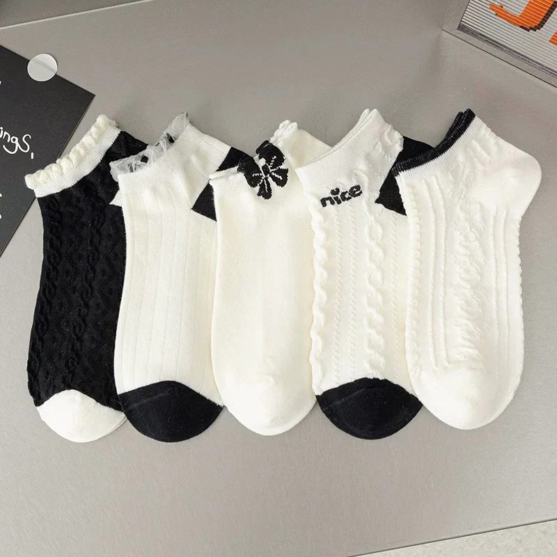 Spring and summer thin ins trendy all-match cute cartoon sports sweat-absorbent boat socks college ladies student short socks female - EHAORUI