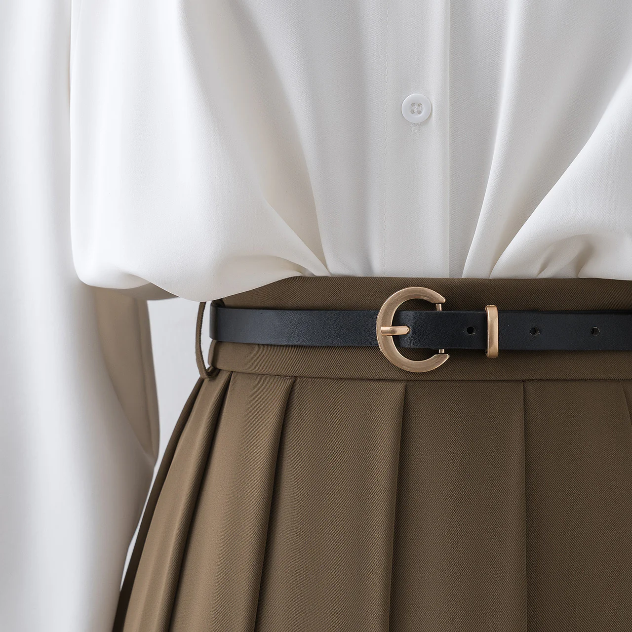 Khaki pleated skirt 2022 autumn and winter new high waist a-line skirt women's spring and autumn mid-length skirt skirt - EHAORUI