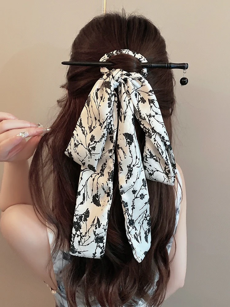 New Chinese style ink painting streamer hairpin for women, high-end antique style Hanfu hairpin, super fairy hairpin for the back of the head - EHAORUI