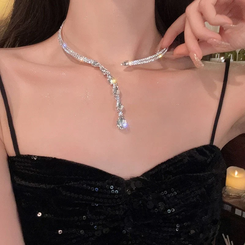 Precious daughter~Flash diamond tassel choker headband necklace for women, two-wear light luxury niche high-end choker necklace - EHAORUI