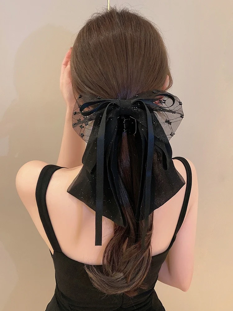 Xiaoxiangfeng mesh streamer bow hairpin French simple and exquisite ballet style ponytail clip temperament advanced grabber - EHAORUI