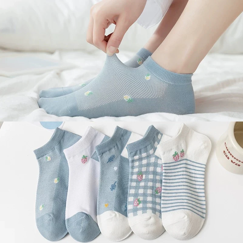 Socks women summer mesh breathable short socks women white Korean cartoon boat socks women low top sports college style all-match - EHAORUI