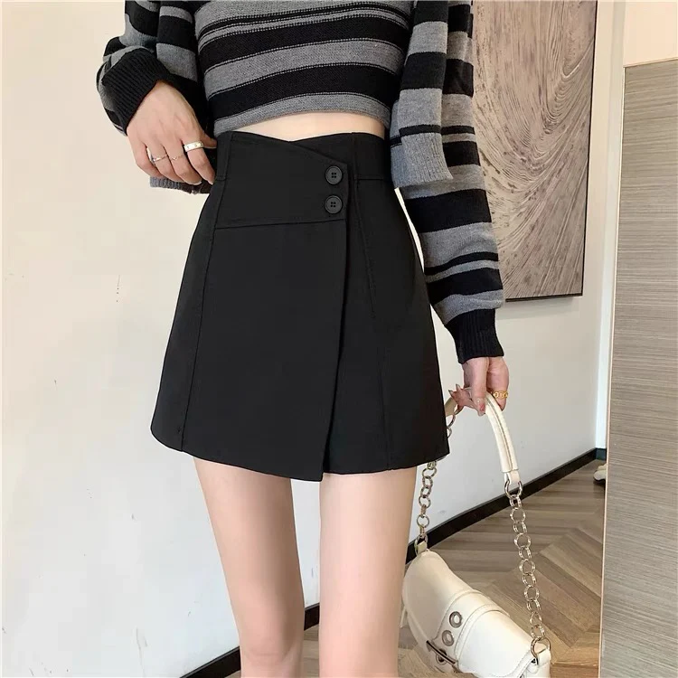 Black skirt female spring and autumn small tall waist a-line skirt 2022 new design sense niche shorts skirt - EHAORUI