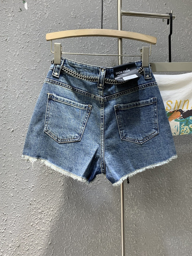 Original trendy brand 2023 spring new raw edge retro hot girl blue denim skirt small a-line half skirt - EHAORUI