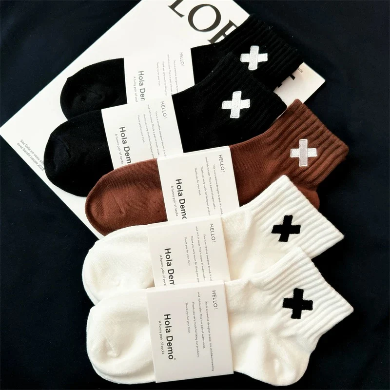 Socks men's mid-tube socks pure cotton deodorant sweat-absorbent black short socks men's trendy ins women's socks white sports socks boys - EHAORUI