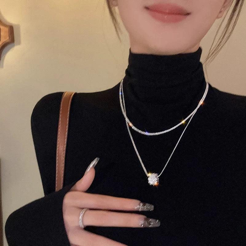 Double layer stacked metal necklace for women 2023 new niche light luxury high-end clavicle chain temperament sweater chain neck chain - EHAORUI