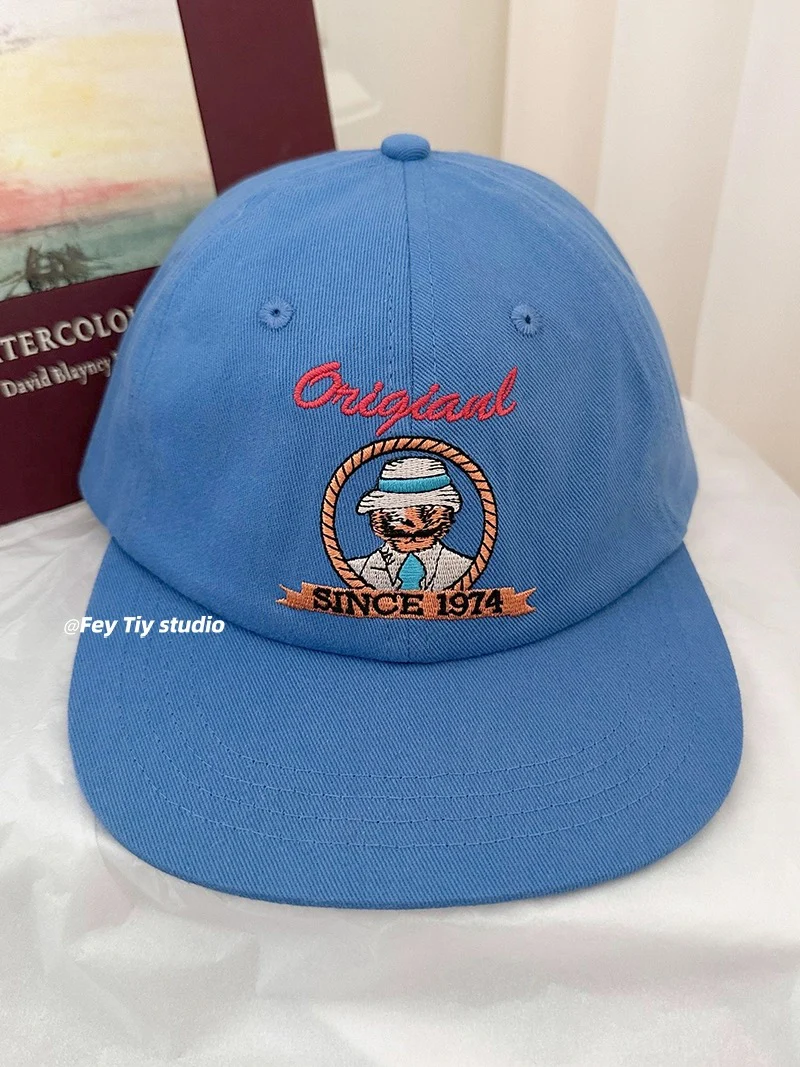 feytiy light pink flat brim cartoon embroidered baseball cap spring and summer sun protection face-shaping small fashionable peaked cap for women - EHAORUI