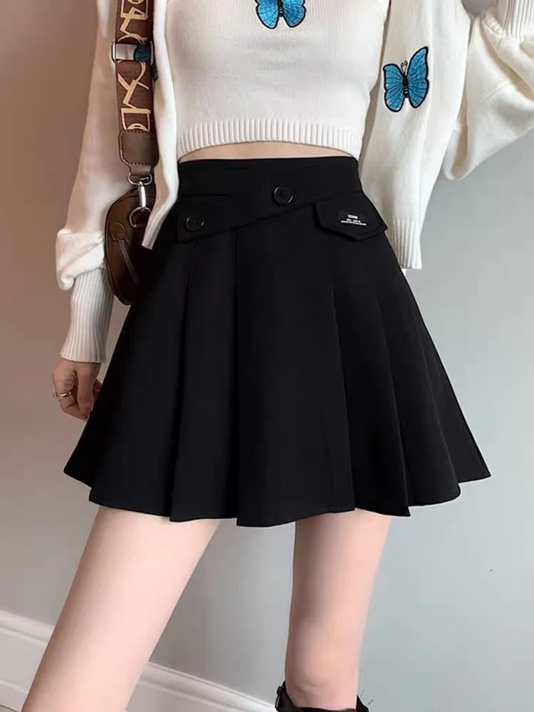 Irregular a-line skirt women's autumn and winter new black small suit skirt high waist slim pleated short skirt - EHAORUI