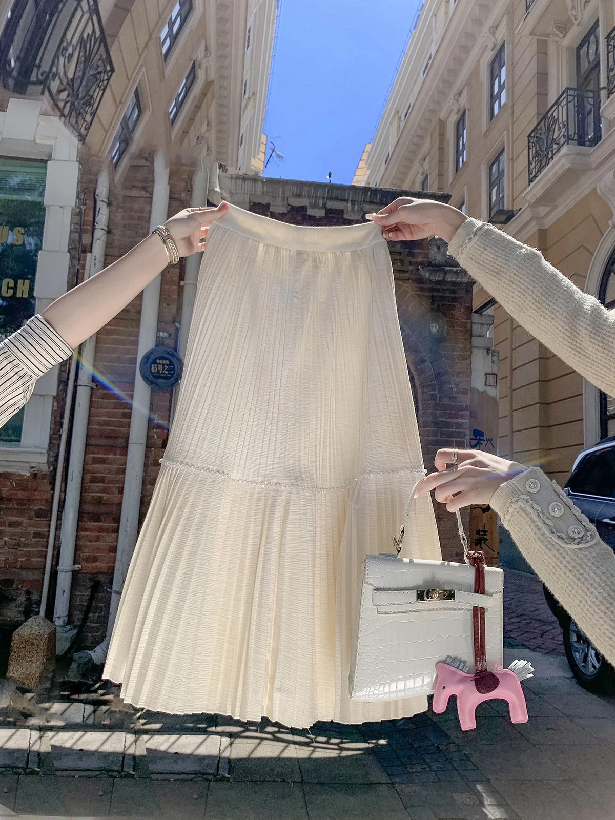 Fish rabbit rabbit corduroy pleated skirt women's high waist mid-length skirt winter new temperament skirt - EHAORUI